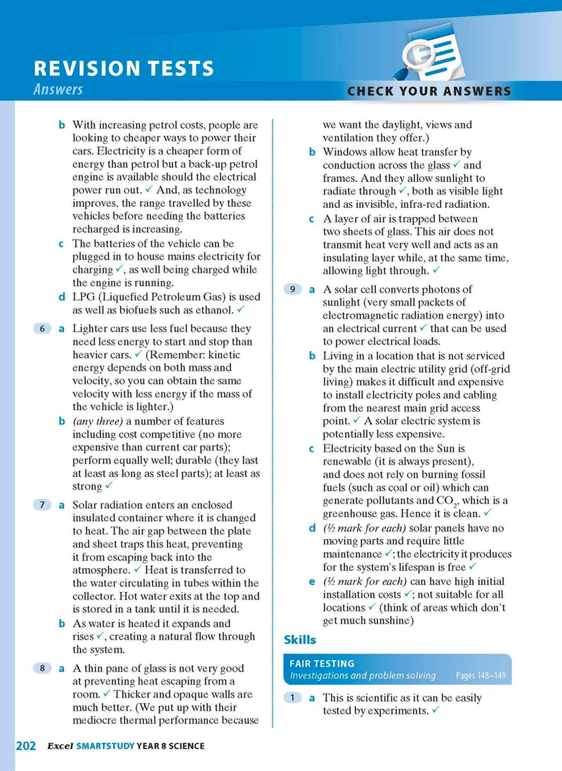 Sample interior page from the Excel SmartStudy Science Year 8 book as shown in the Pascal Press product gallery