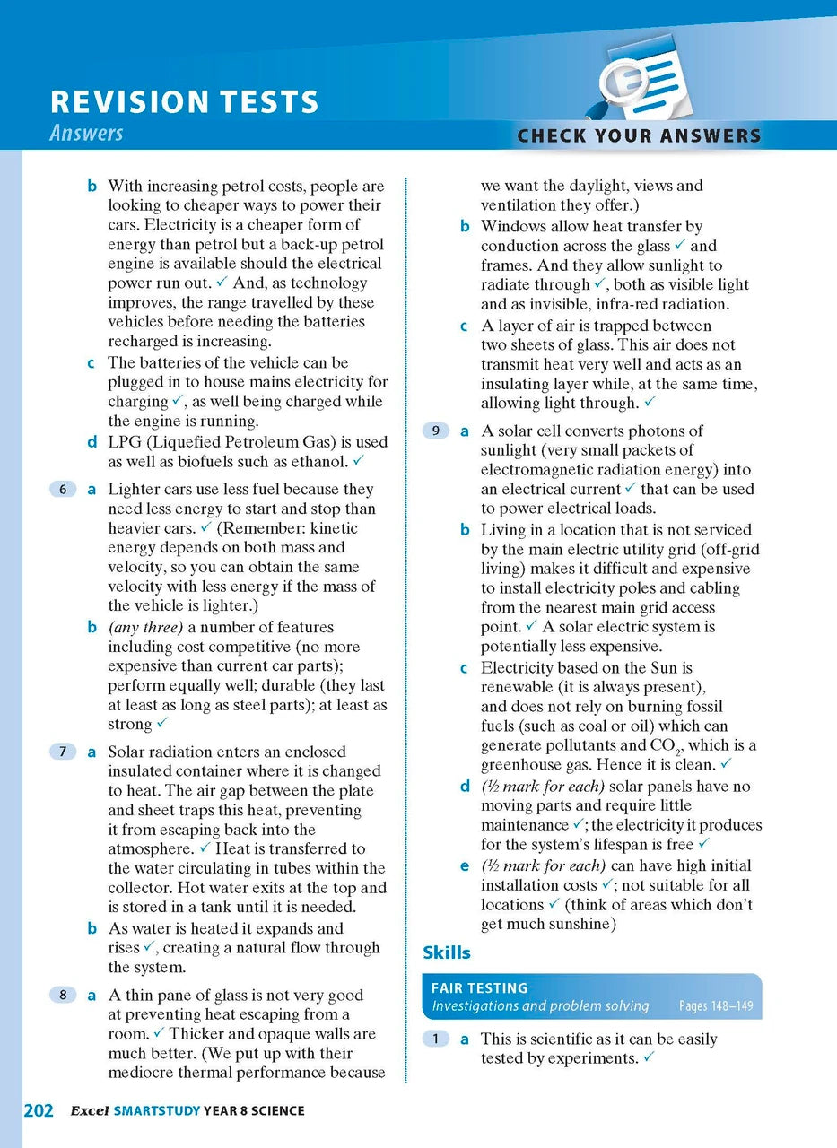 Sample interior page from the Excel SmartStudy Science Year 8 book as shown in the Pascal Press product gallery