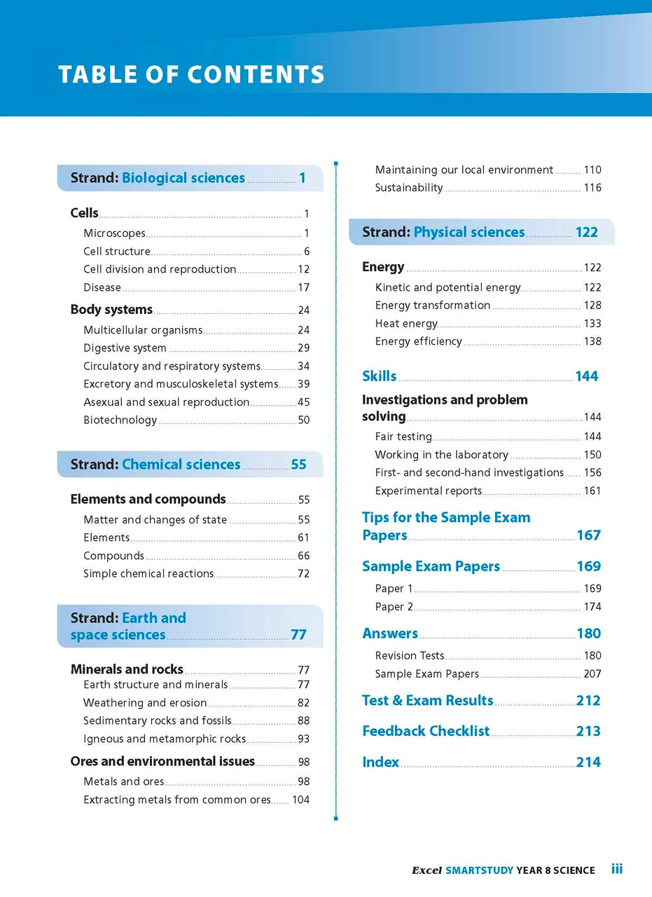 Sample interior page from the Excel SmartStudy Science Year 8 book as shown in the Pascal Press product gallery