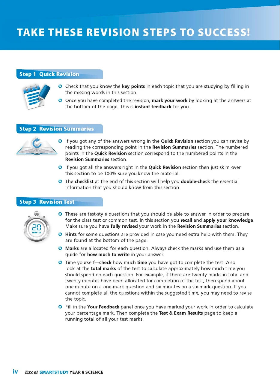 Sample interior page from the Excel SmartStudy Science Year 8 book as shown in the Pascal Press product gallery