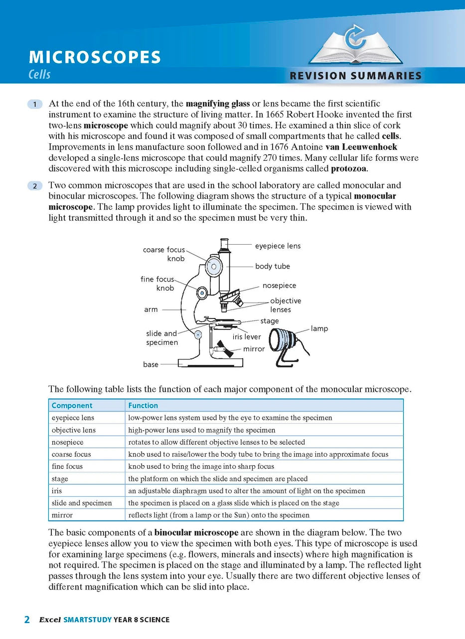 Sample interior page from the Excel SmartStudy Science Year 8 book as shown in the Pascal Press product gallery