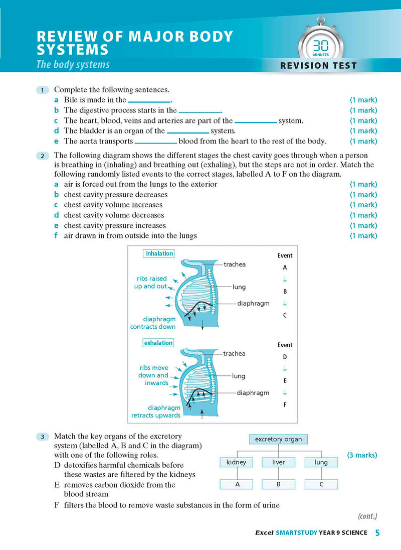 Sample interior page from the Excel SmartStudy Science Year 9 book as shown in the Pascal Press product gallery
