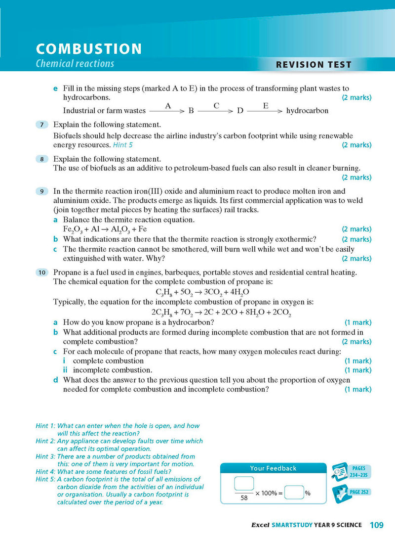 Sample interior page from the Excel SmartStudy Science Year 9 book as shown in the Pascal Press product gallery