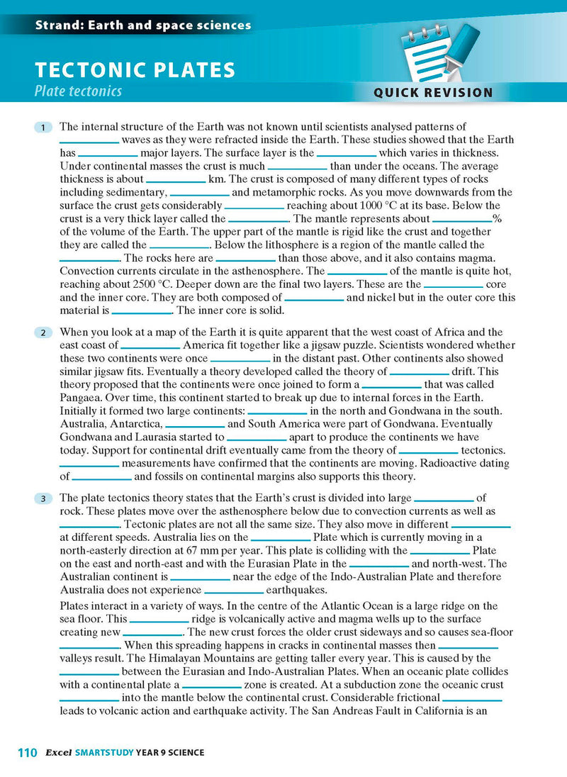 Sample interior page from the Excel SmartStudy Science Year 9 book as shown in the Pascal Press product gallery