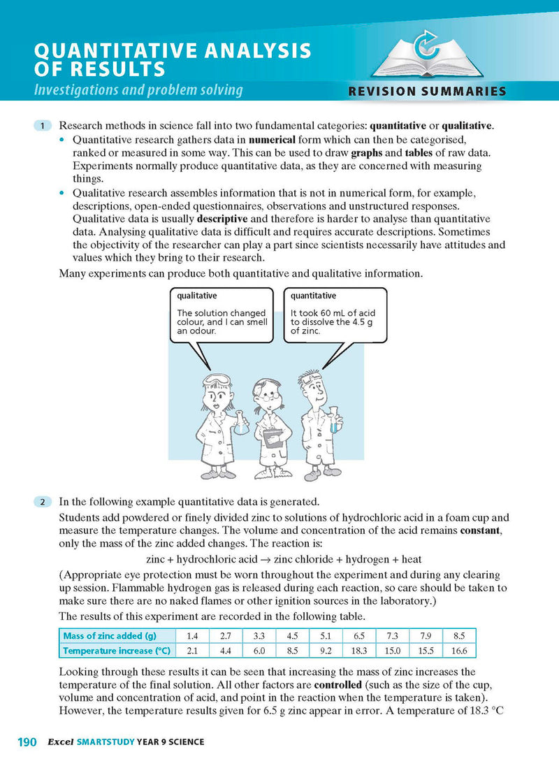 Sample interior page from the Excel SmartStudy Science Year 9 book as shown in the Pascal Press product gallery