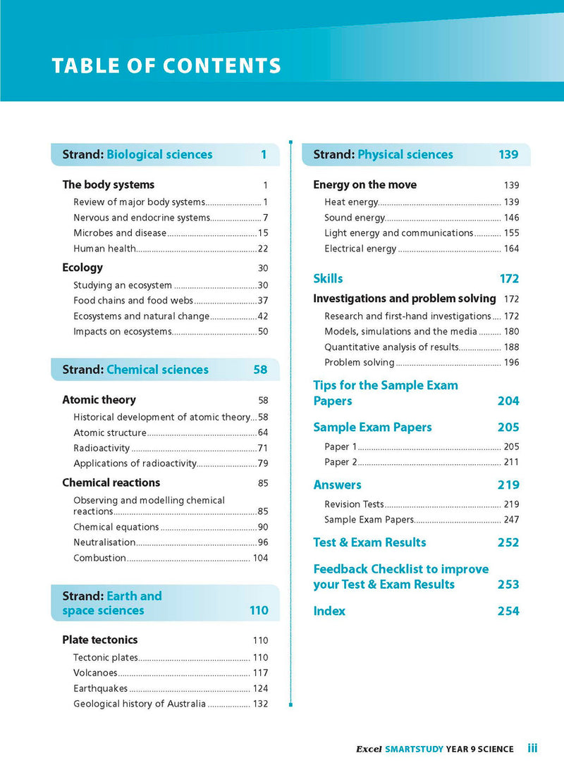 Sample interior page from the Excel SmartStudy Science Year 9 book as shown in the Pascal Press product gallery