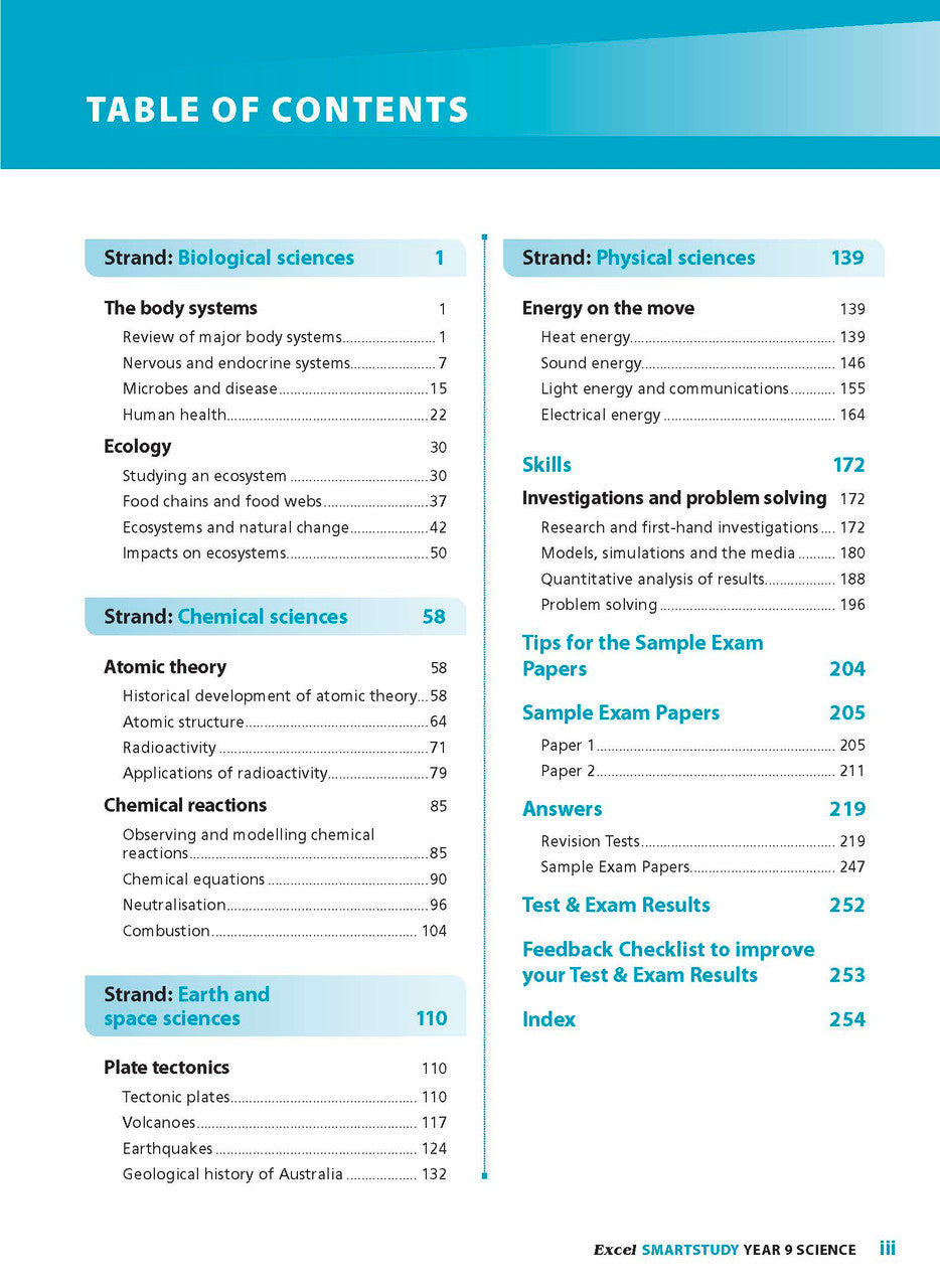Sample interior page from the Excel SmartStudy Science Year 9 book as shown in the Pascal Press product gallery