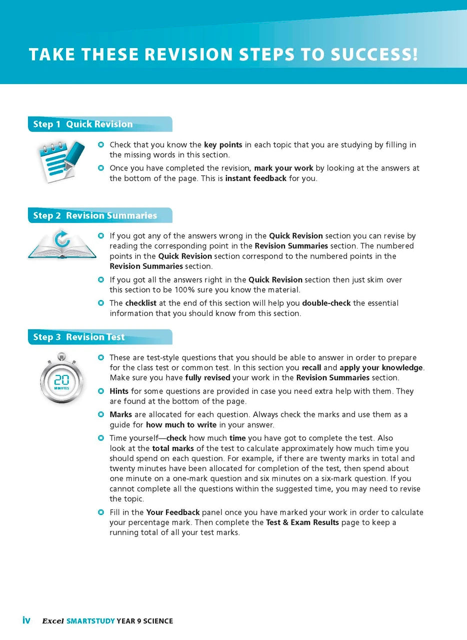 Sample interior page from the Excel SmartStudy Science Year 9 book as shown in the Pascal Press product gallery