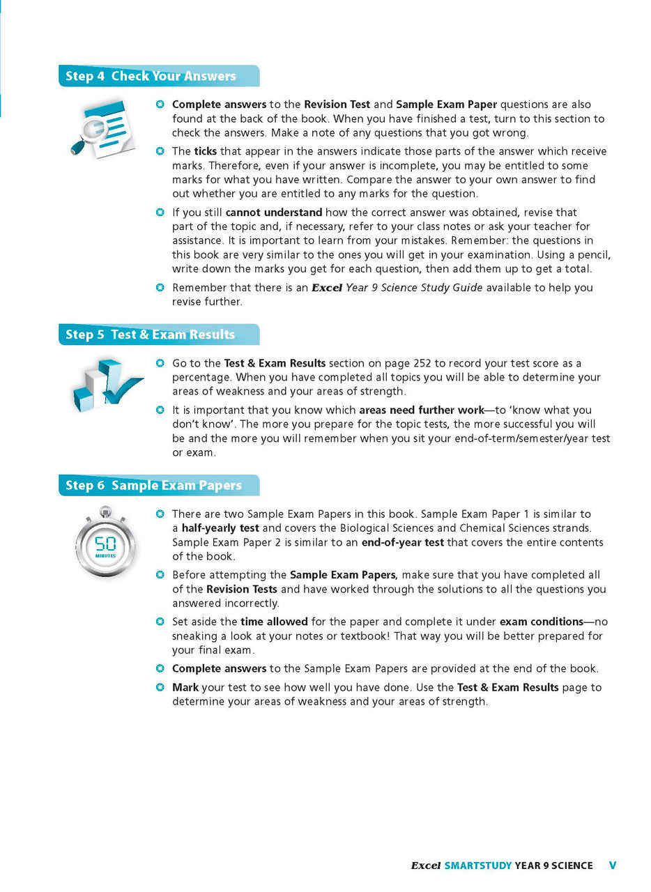 Sample interior page from the Excel SmartStudy Science Year 9 book as shown in the Pascal Press product gallery