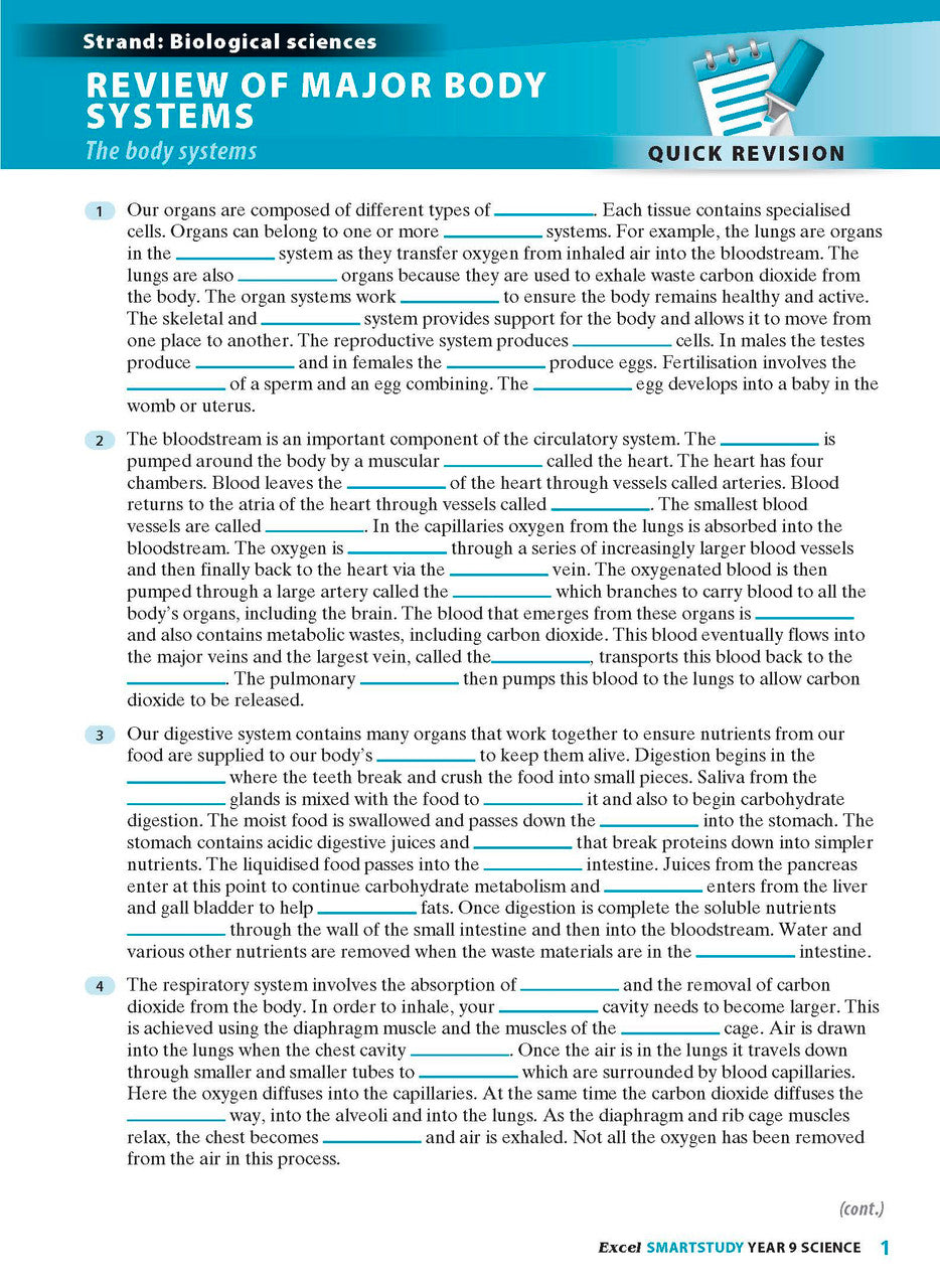 Sample interior page from the Excel SmartStudy Science Year 9 book as shown in the Pascal Press product gallery