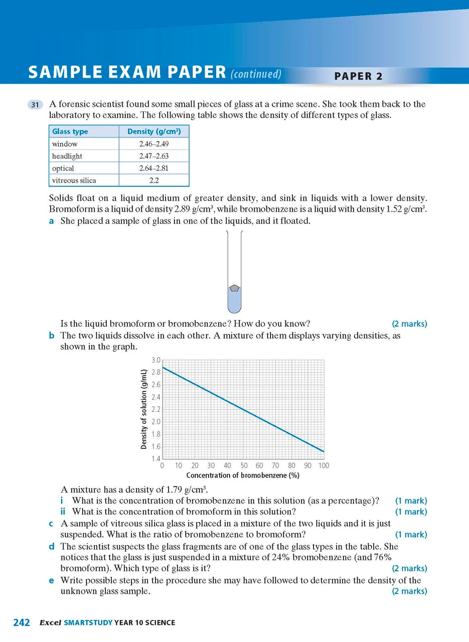 Sample interior page from the Excel SmartStudy Science Year 10 book as shown in the Pascal Press product gallery