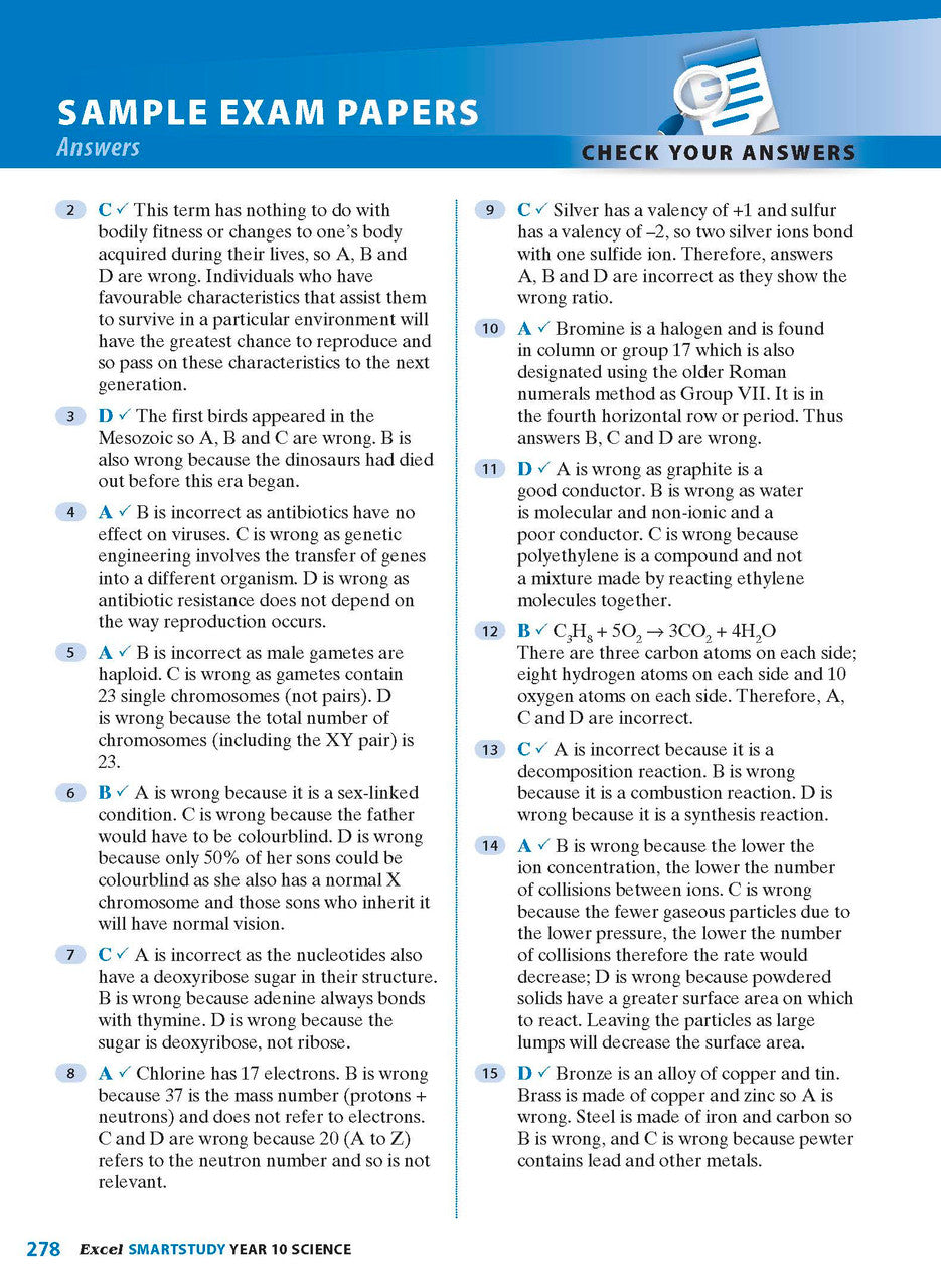 Sample interior page from the Excel SmartStudy Science Year 10 book as shown in the Pascal Press product gallery