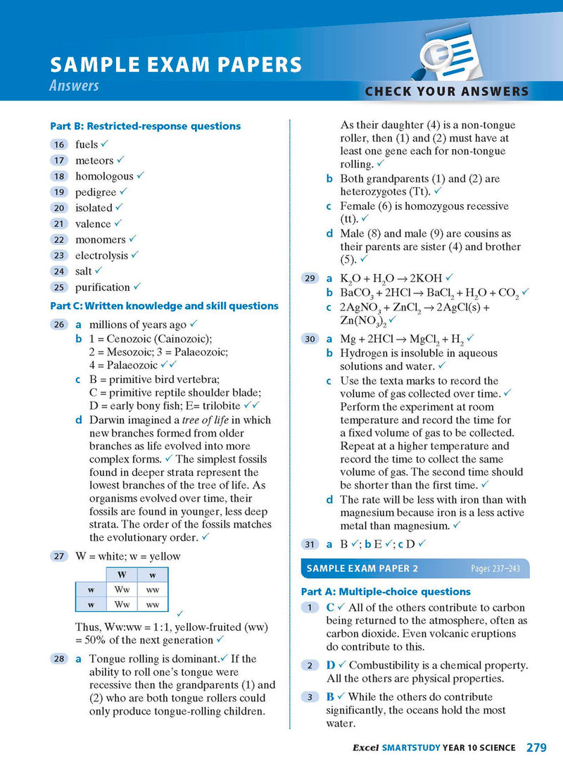 Sample interior page from the Excel SmartStudy Science Year 10 book as shown in the Pascal Press product gallery
