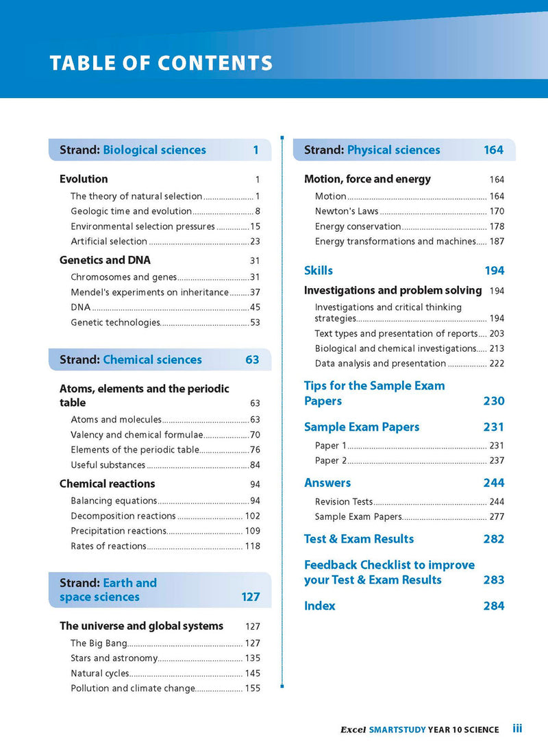 Sample interior page from the Excel SmartStudy Science Year 10 book as shown in the Pascal Press product gallery