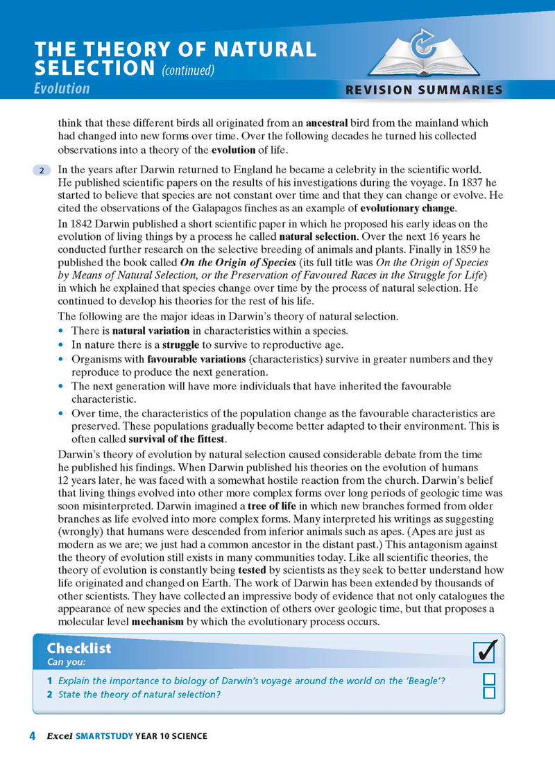 Sample interior page from the Excel SmartStudy Science Year 10 book as shown in the Pascal Press product gallery