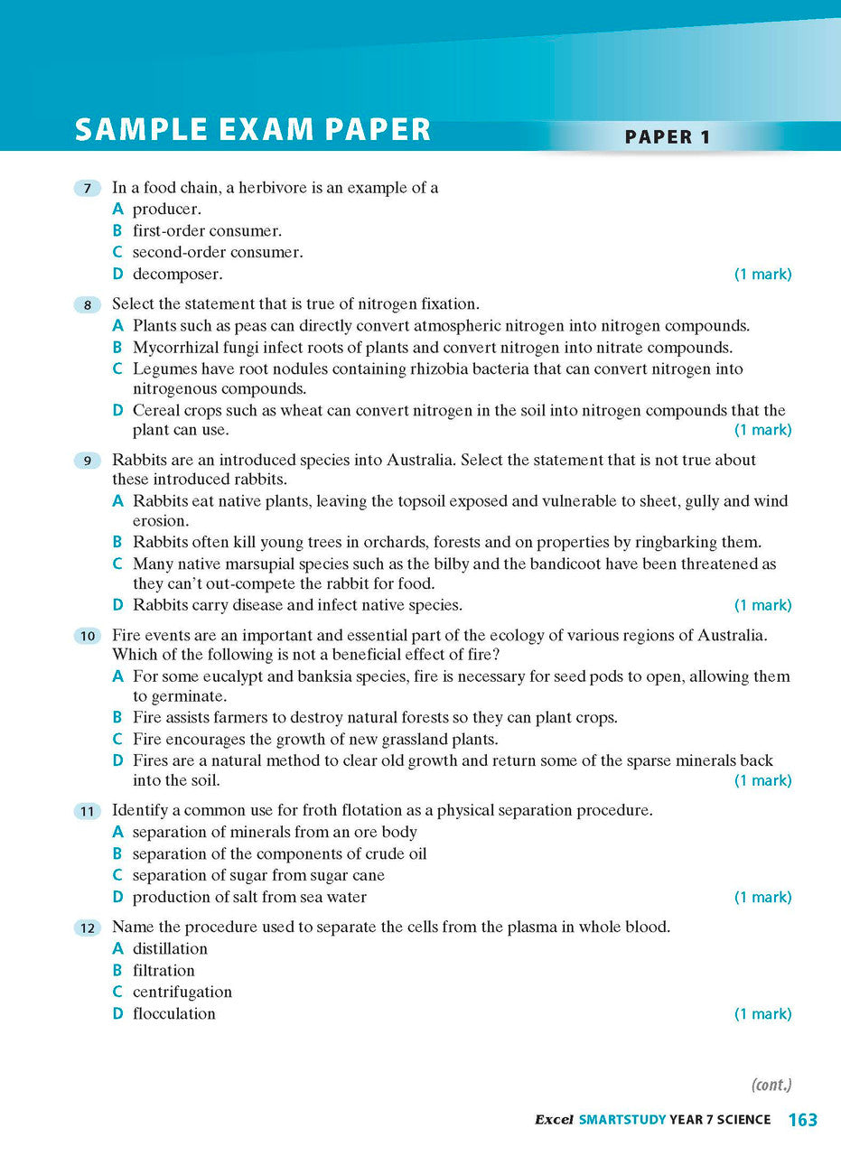 Sample interior page from the Excel SmartStudy Science Year 7 book as shown in the Pascal Press product gallery
