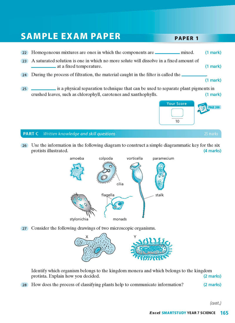 Sample interior page from the Excel SmartStudy Science Year 7 book as shown in the Pascal Press product gallery