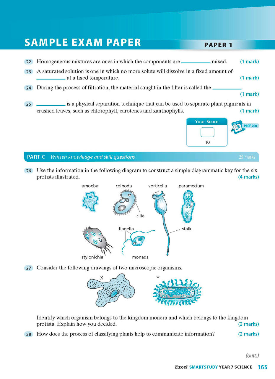 Sample interior page from the Excel SmartStudy Science Year 7 book as shown in the Pascal Press product gallery