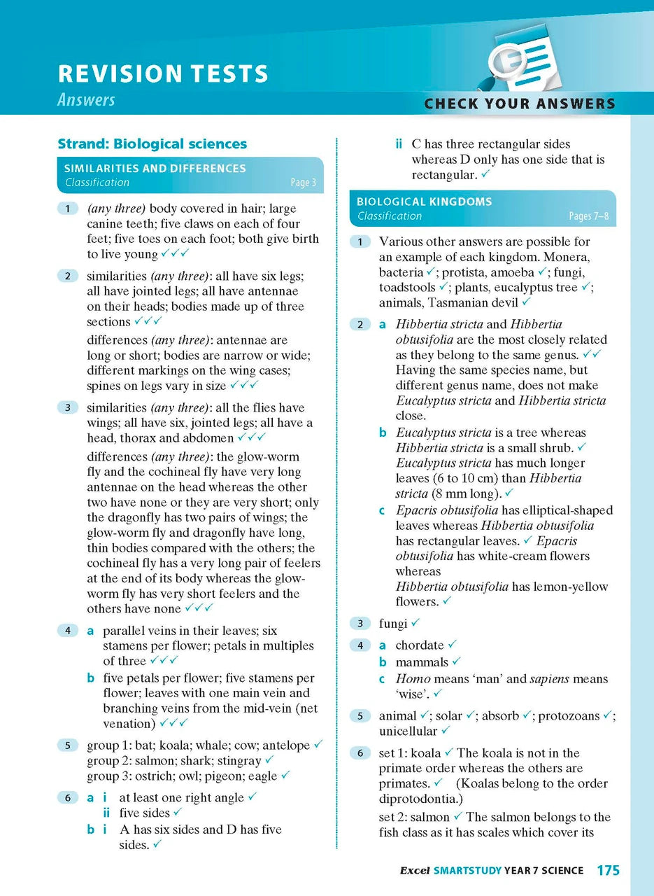 Sample interior page from the Excel SmartStudy Science Year 7 book as shown in the Pascal Press product gallery