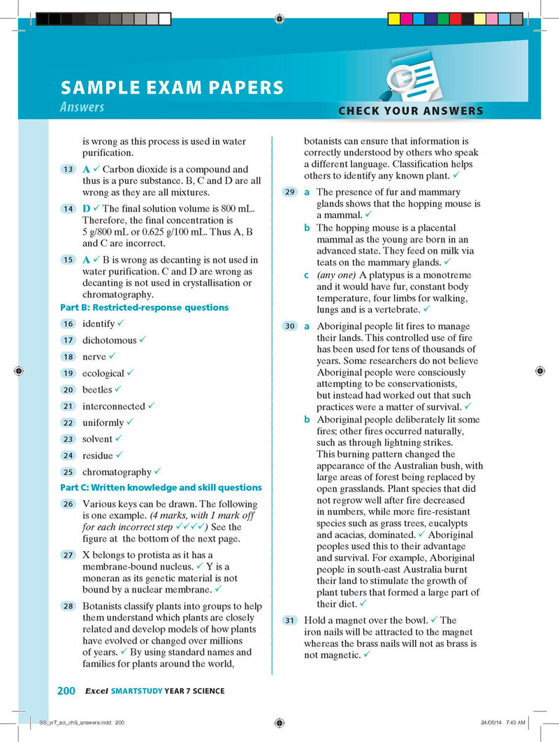 Sample interior page from the Excel SmartStudy Science Year 7 book as shown in the Pascal Press product gallery