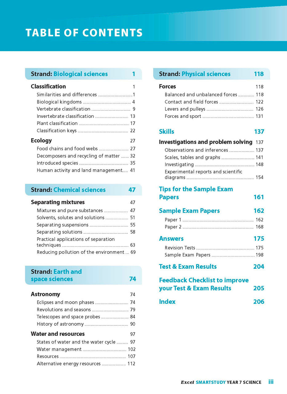 Sample interior page from the Excel SmartStudy Science Year 7 book as shown in the Pascal Press product gallery