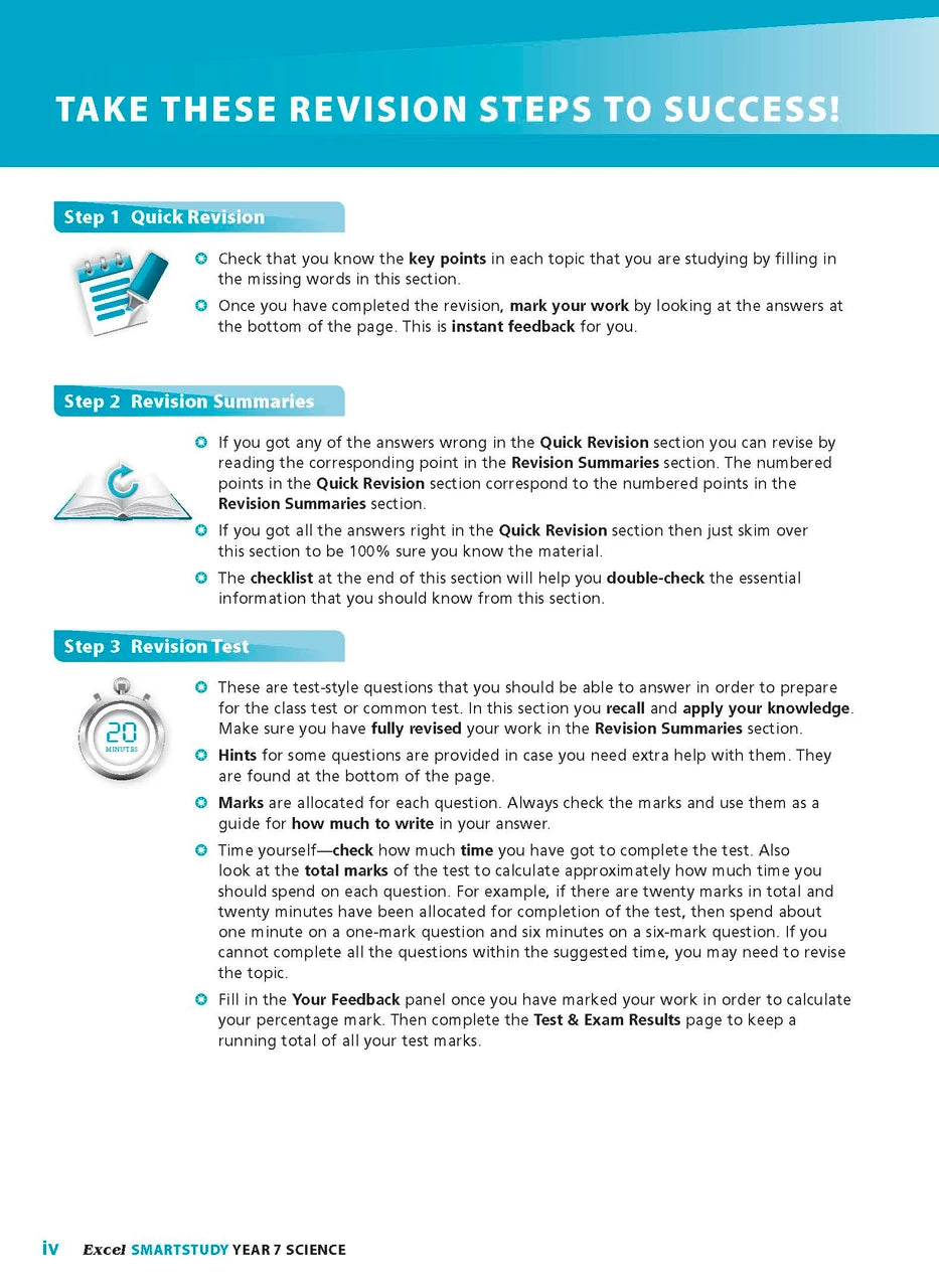 Sample interior page from the Excel SmartStudy Science Year 7 book as shown in the Pascal Press product gallery