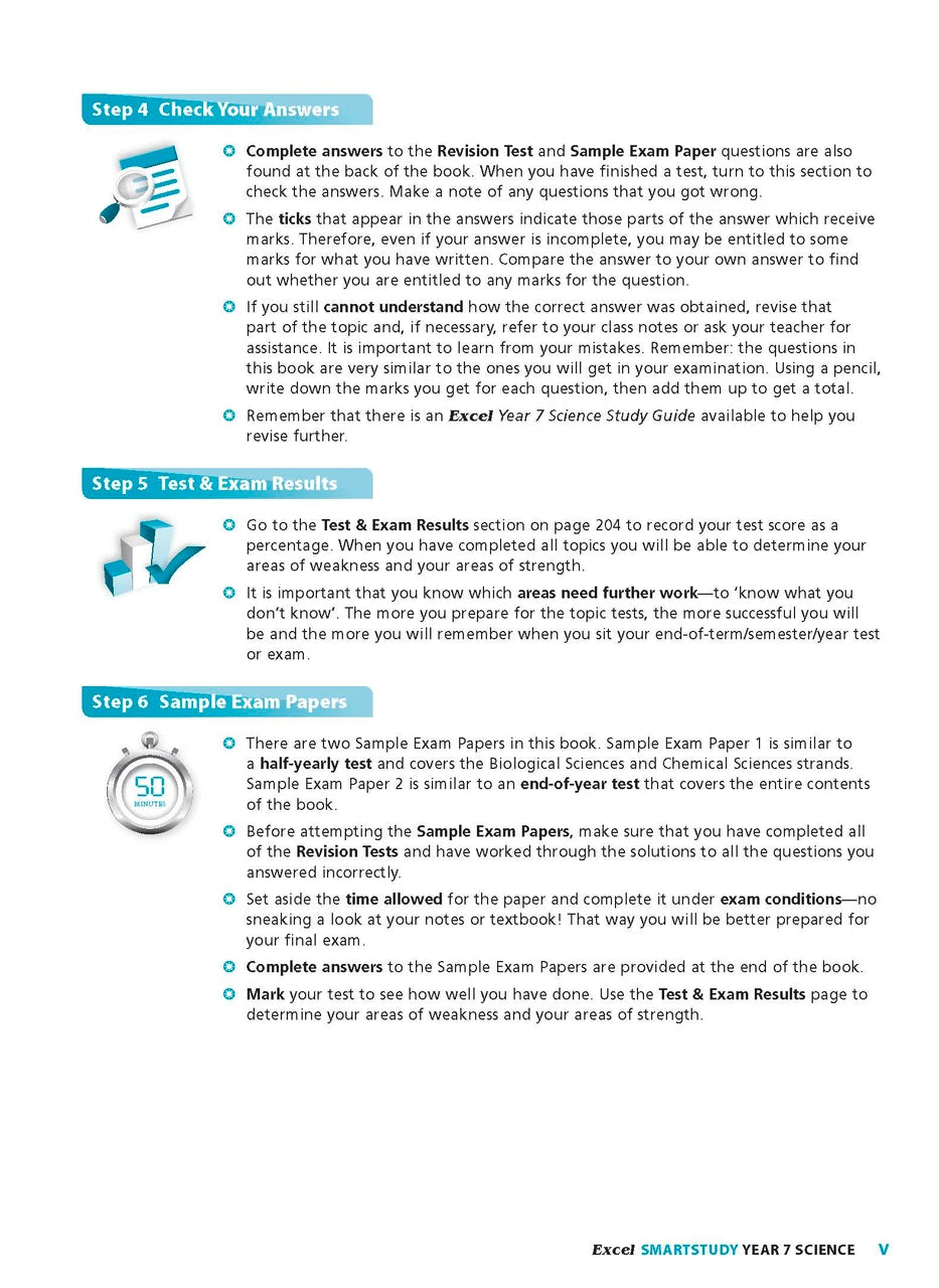 Sample interior page from the Excel SmartStudy Science Year 7 book as shown in the Pascal Press product gallery