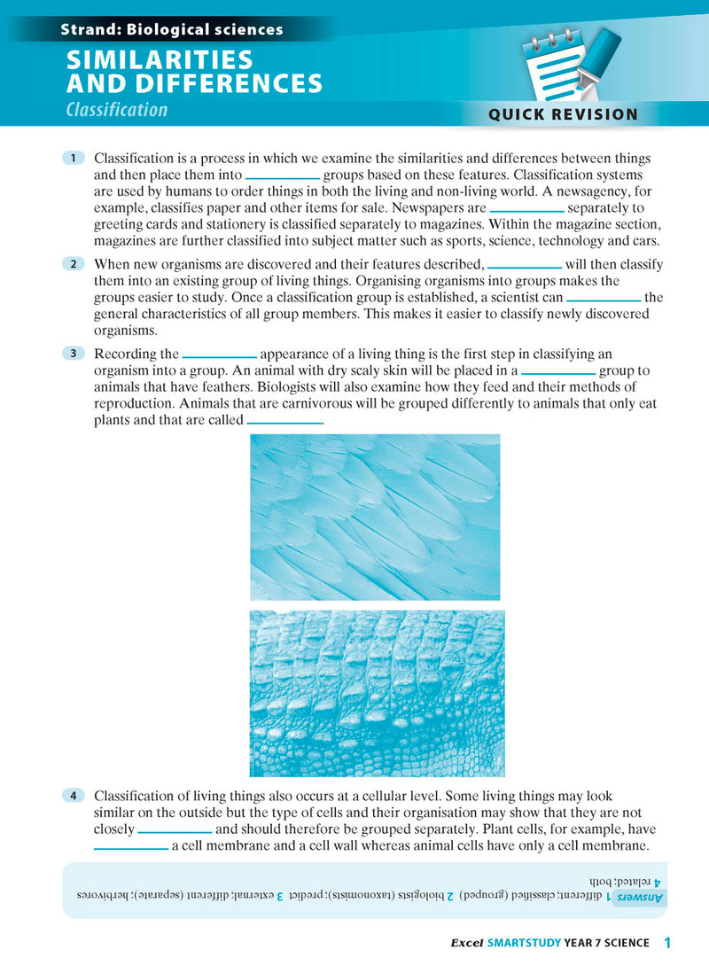 Sample interior page from the Excel SmartStudy Science Year 7 book as shown in the Pascal Press product gallery