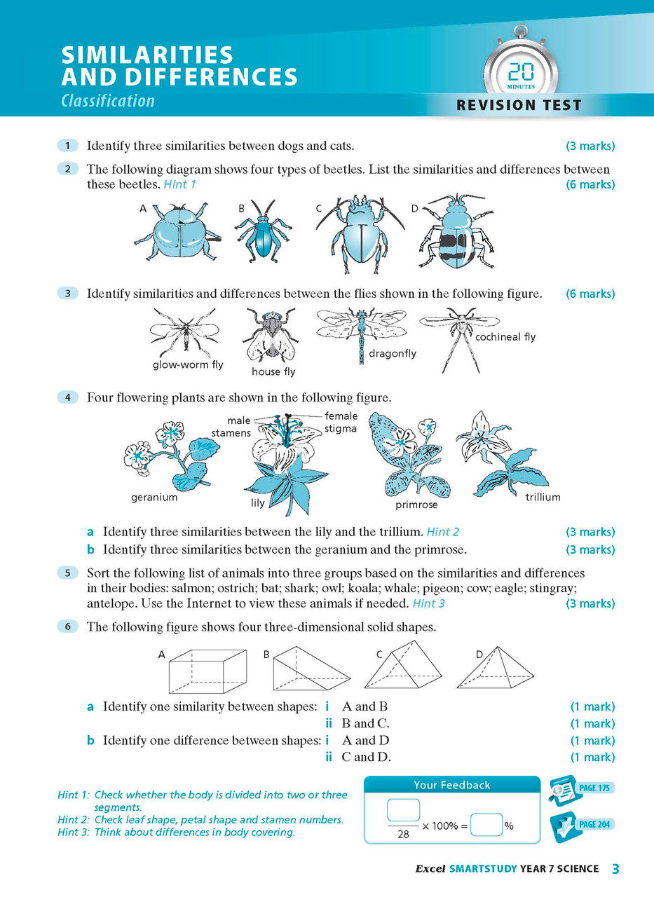 Sample interior page from the Excel SmartStudy Science Year 7 book as shown in the Pascal Press product gallery