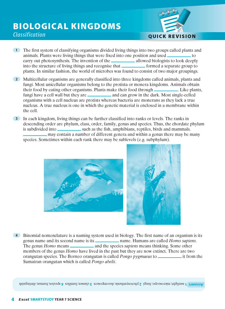 Sample interior page from the Excel SmartStudy Science Year 7 book as shown in the Pascal Press product gallery