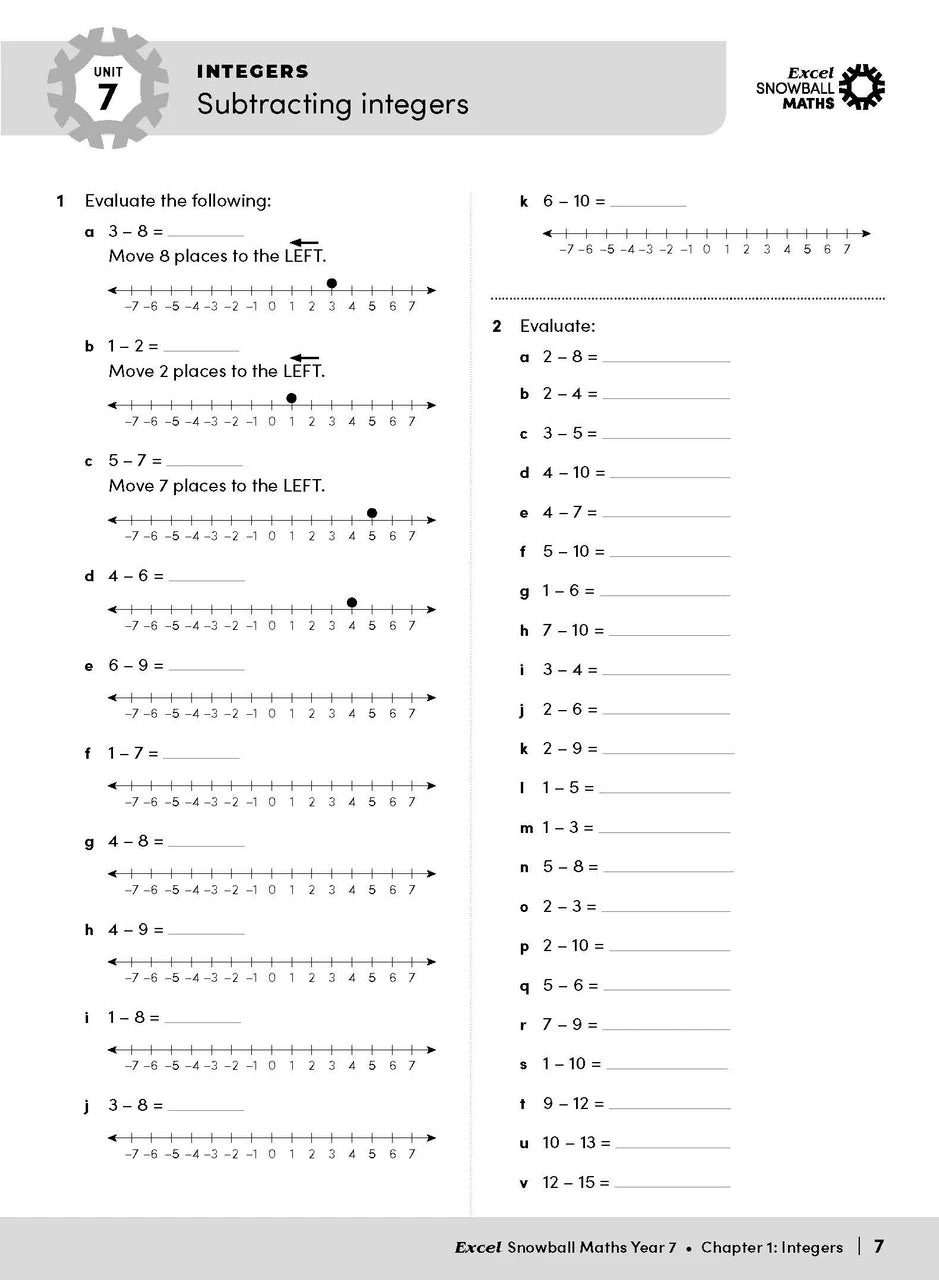Sample interior page from the Excel Snowball Maths Year 7 book as shown in the Pascal Press product gallery