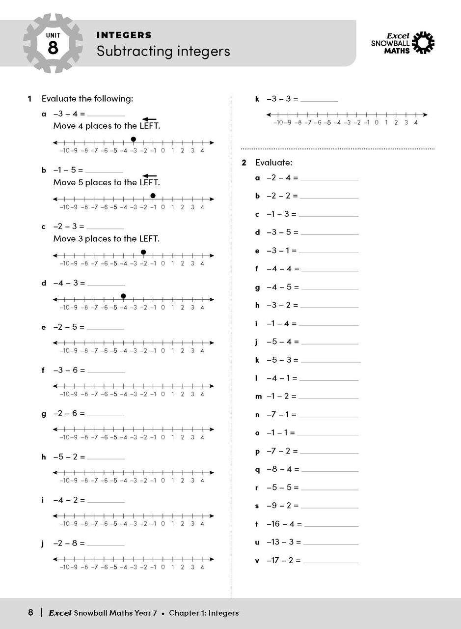 Sample interior page from the Excel Snowball Maths Year 7 book as shown in the Pascal Press product gallery