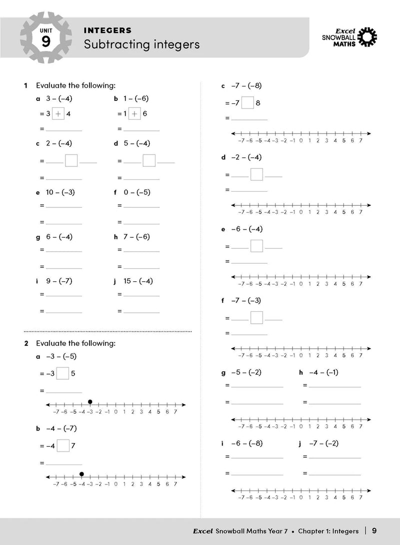 Sample interior page from the Excel Snowball Maths Year 7 book as shown in the Pascal Press product gallery