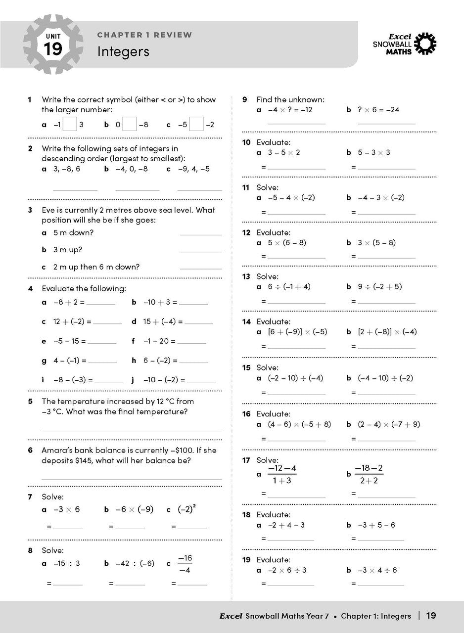 Sample interior page from the Excel Snowball Maths Year 7 book as shown in the Pascal Press product gallery