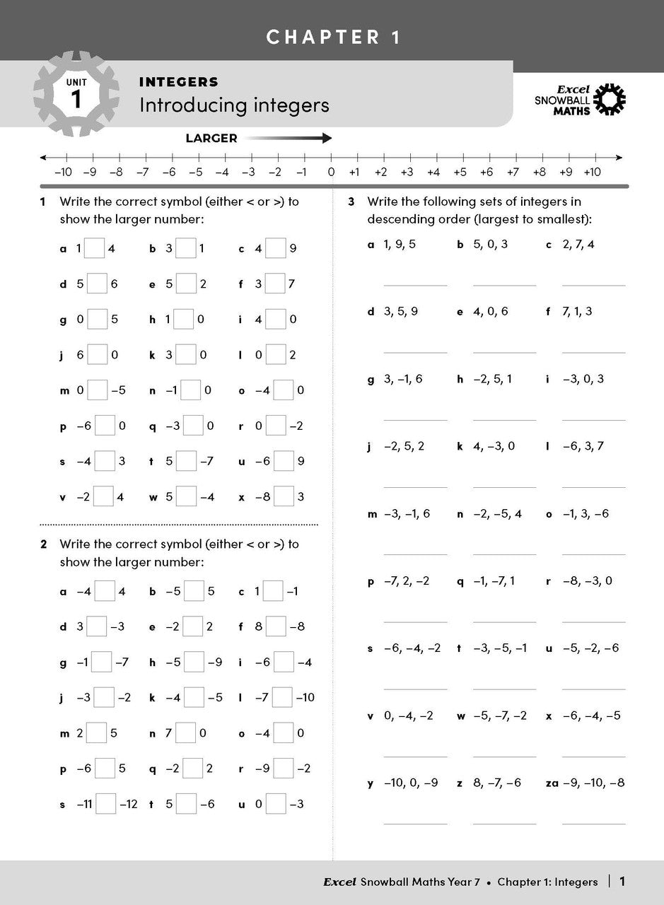Sample interior page from the Excel Snowball Maths Year 7 book as shown in the Pascal Press product gallery