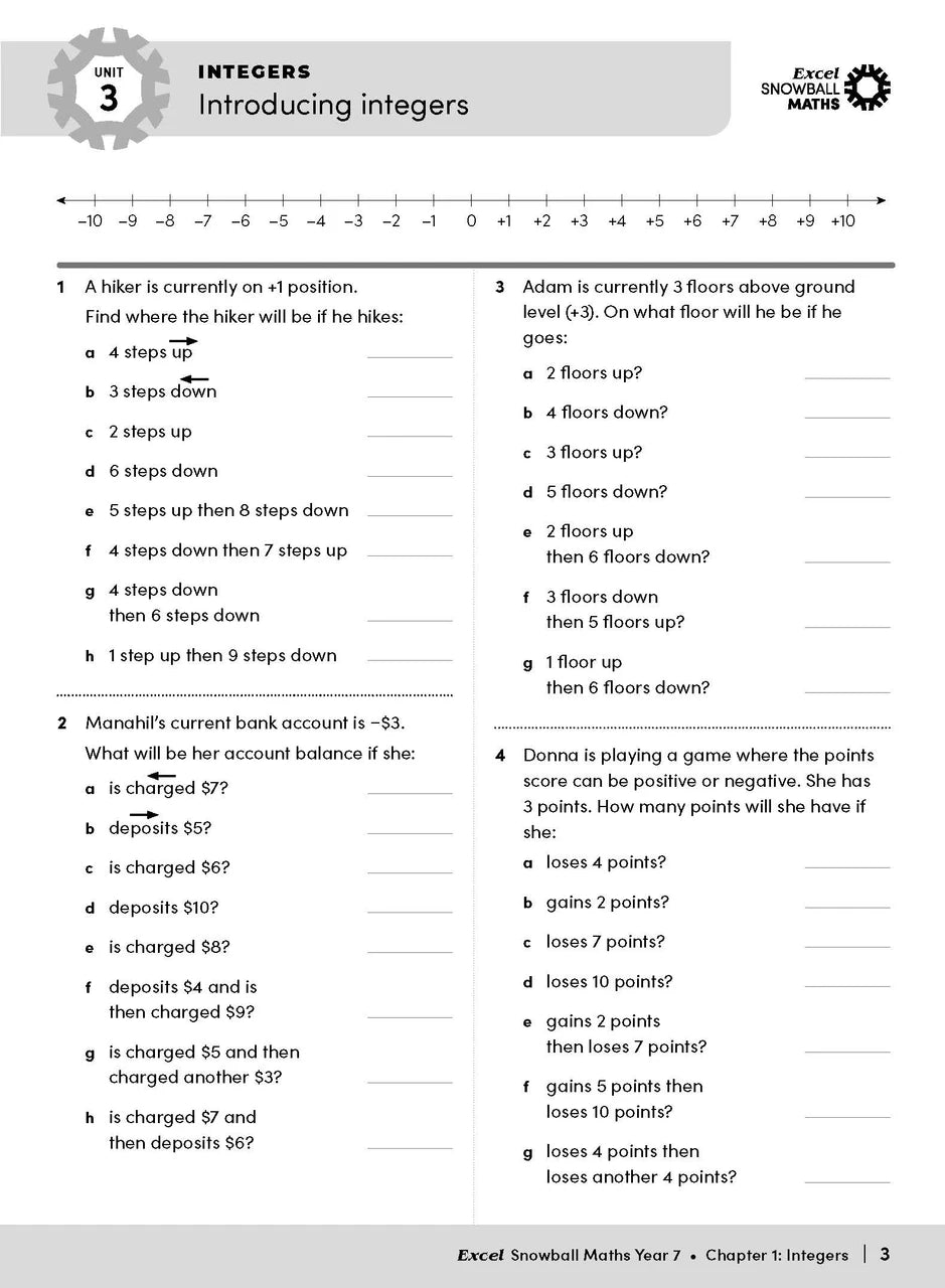 Sample interior page from the Excel Snowball Maths Year 7 book as shown in the Pascal Press product gallery