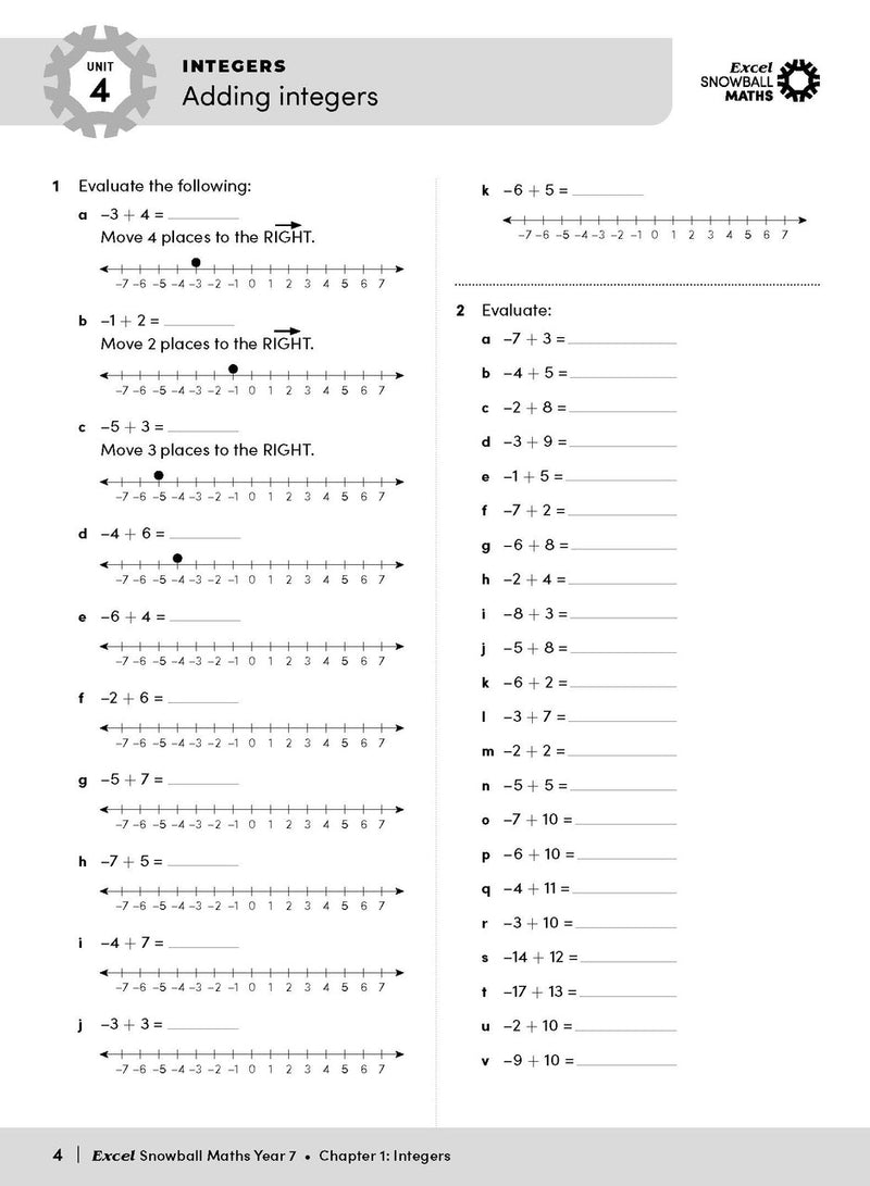 Sample interior page from the Excel Snowball Maths Year 7 book as shown in the Pascal Press product gallery