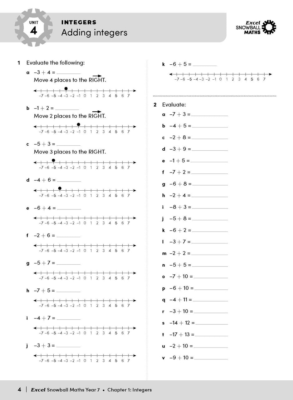 Sample interior page from the Excel Snowball Maths Year 7 book as shown in the Pascal Press product gallery