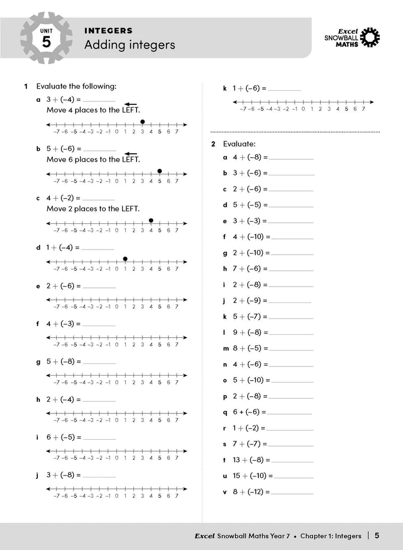 Sample interior page from the Excel Snowball Maths Year 7 book as shown in the Pascal Press product gallery