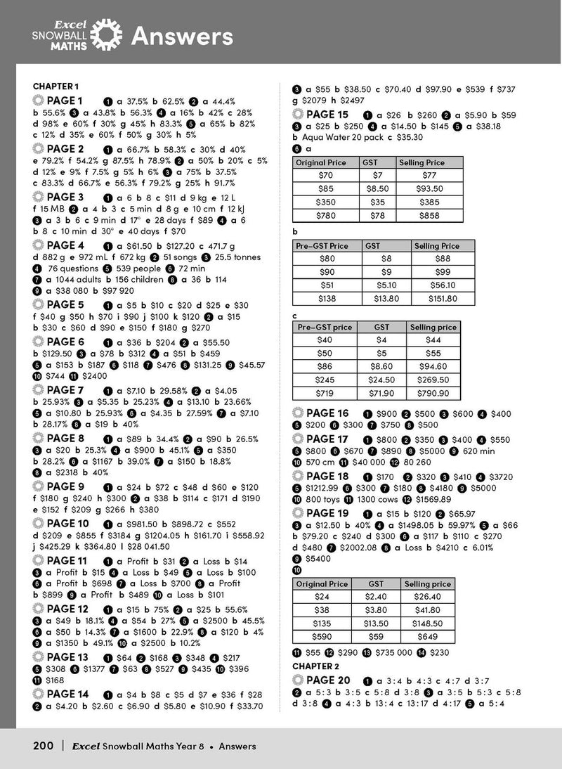 Sample interior page from the Excel Snowball Maths Year 8 book as shown in the Pascal Press product gallery