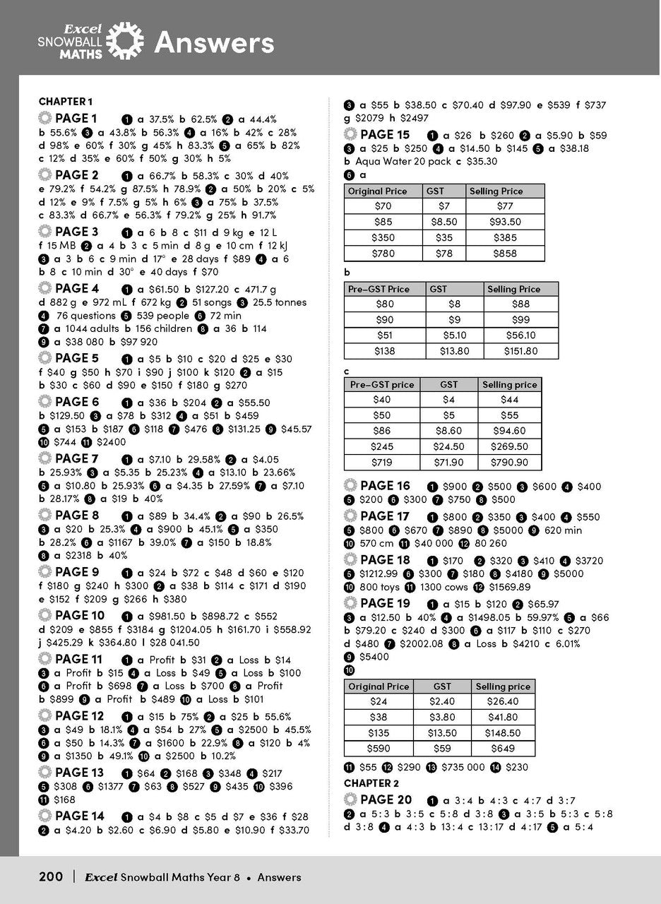 Sample interior page from the Excel Snowball Maths Year 8 book as shown in the Pascal Press product gallery