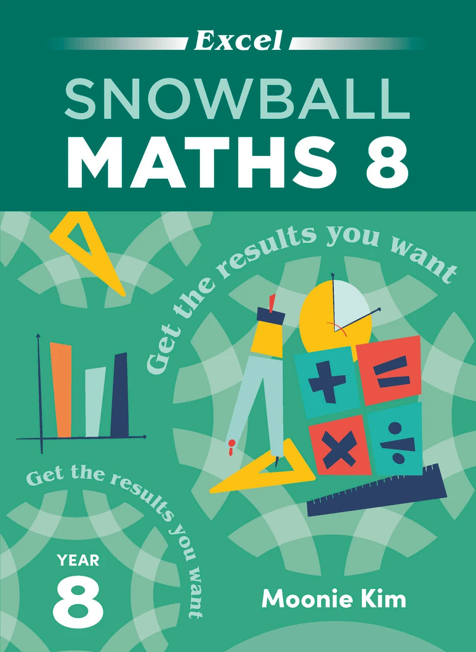 Front cover of the Excel Snowball Maths Year 8 book from Pascal Press, shown as the main product image