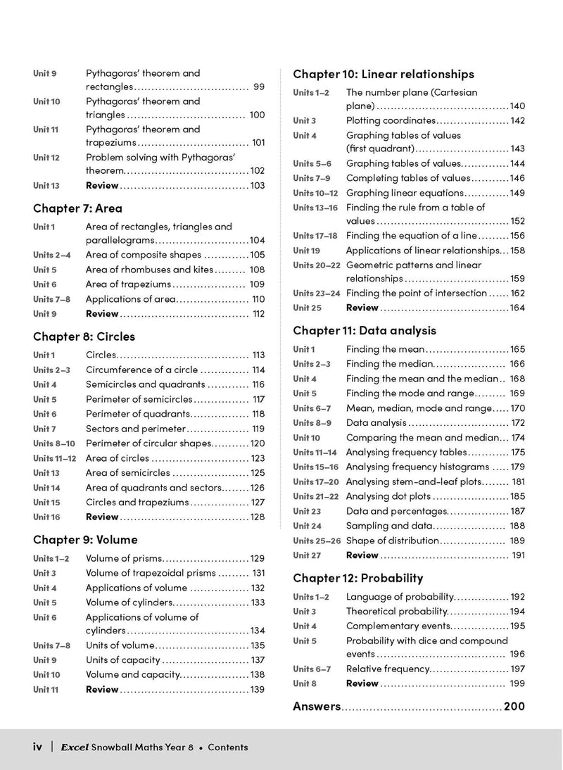 Sample interior page from the Excel Snowball Maths Year 8 book as shown in the Pascal Press product gallery