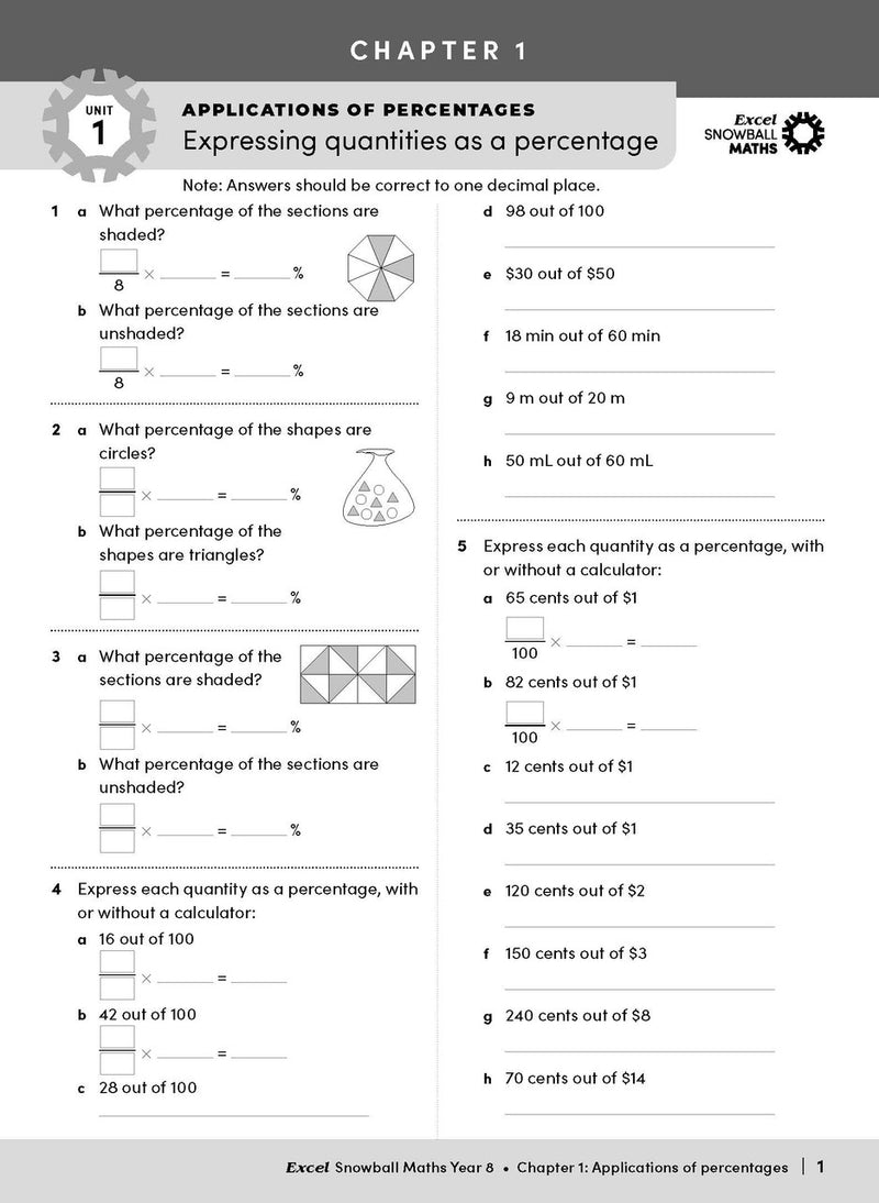 Sample interior page from the Excel Snowball Maths Year 8 book as shown in the Pascal Press product gallery