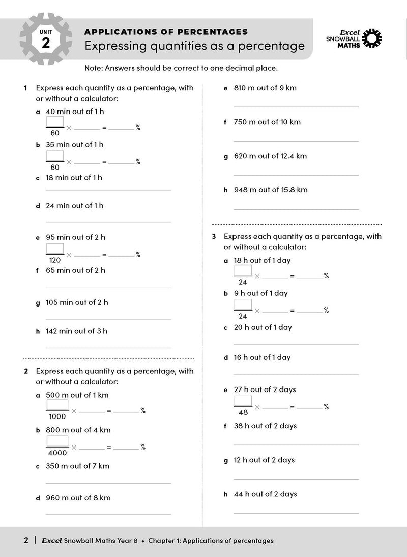 Sample interior page from the Excel Snowball Maths Year 8 book as shown in the Pascal Press product gallery