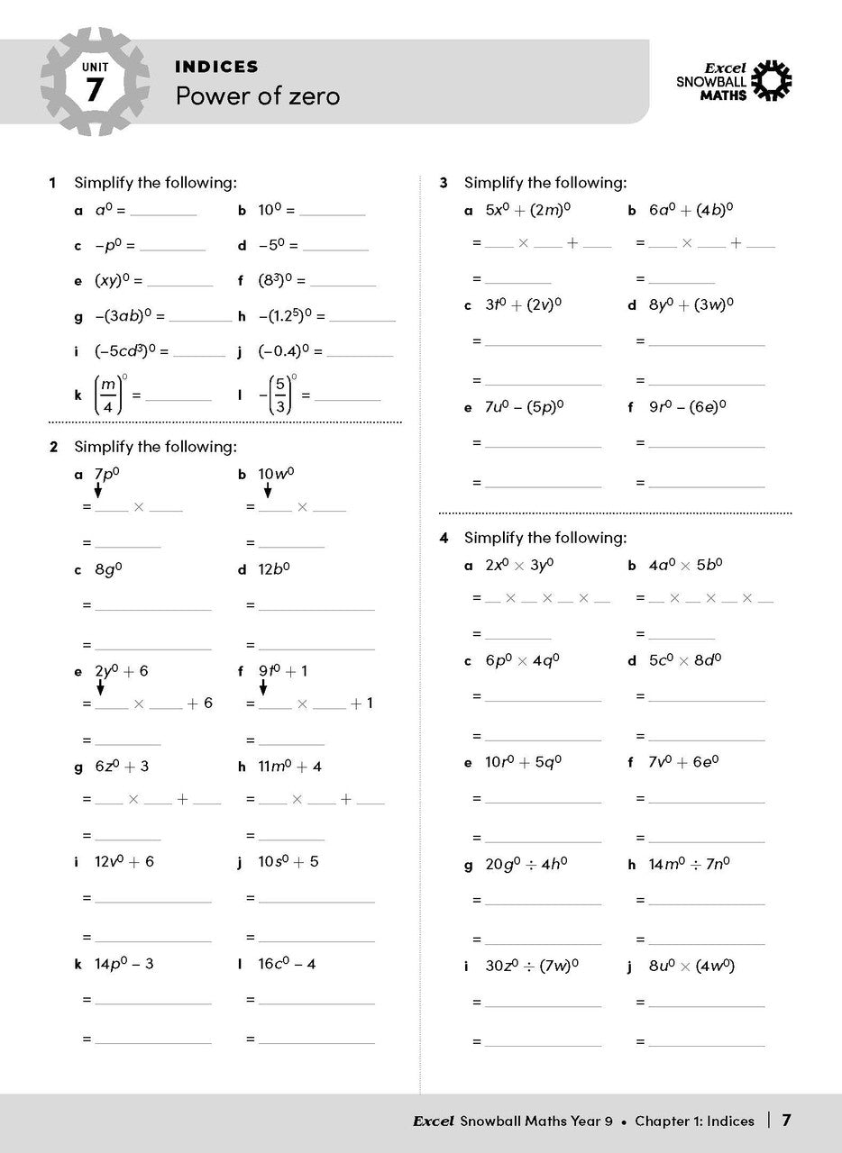 Sample interior page from the Excel Snowball Maths Year 9 book as shown in the Pascal Press product gallery