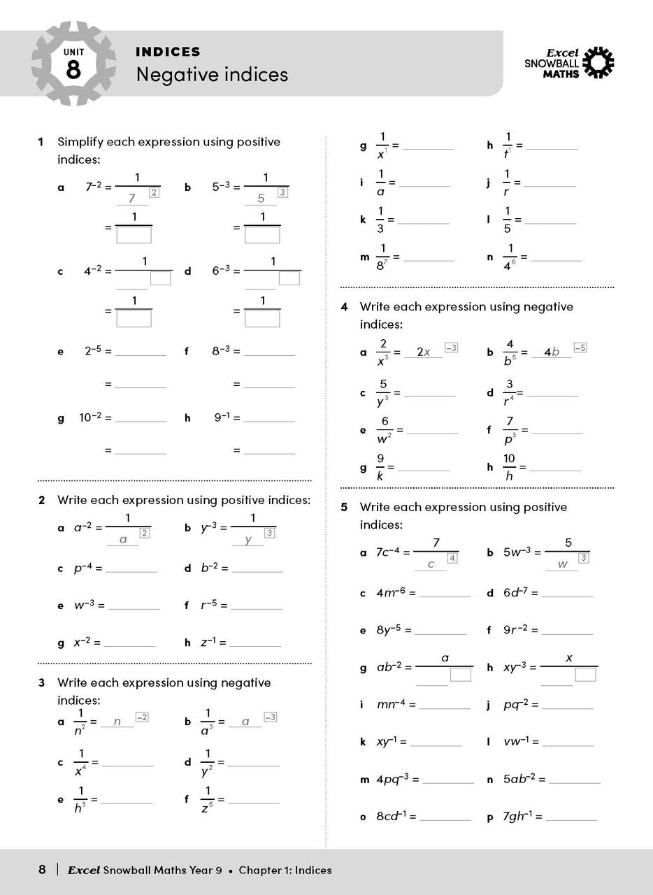 Sample interior page from the Excel Snowball Maths Year 9 book as shown in the Pascal Press product gallery