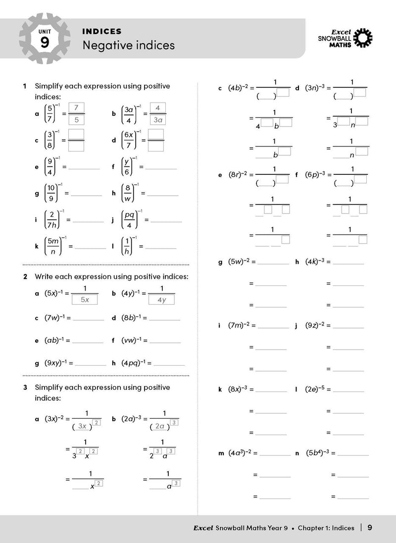Sample interior page from the Excel Snowball Maths Year 9 book as shown in the Pascal Press product gallery