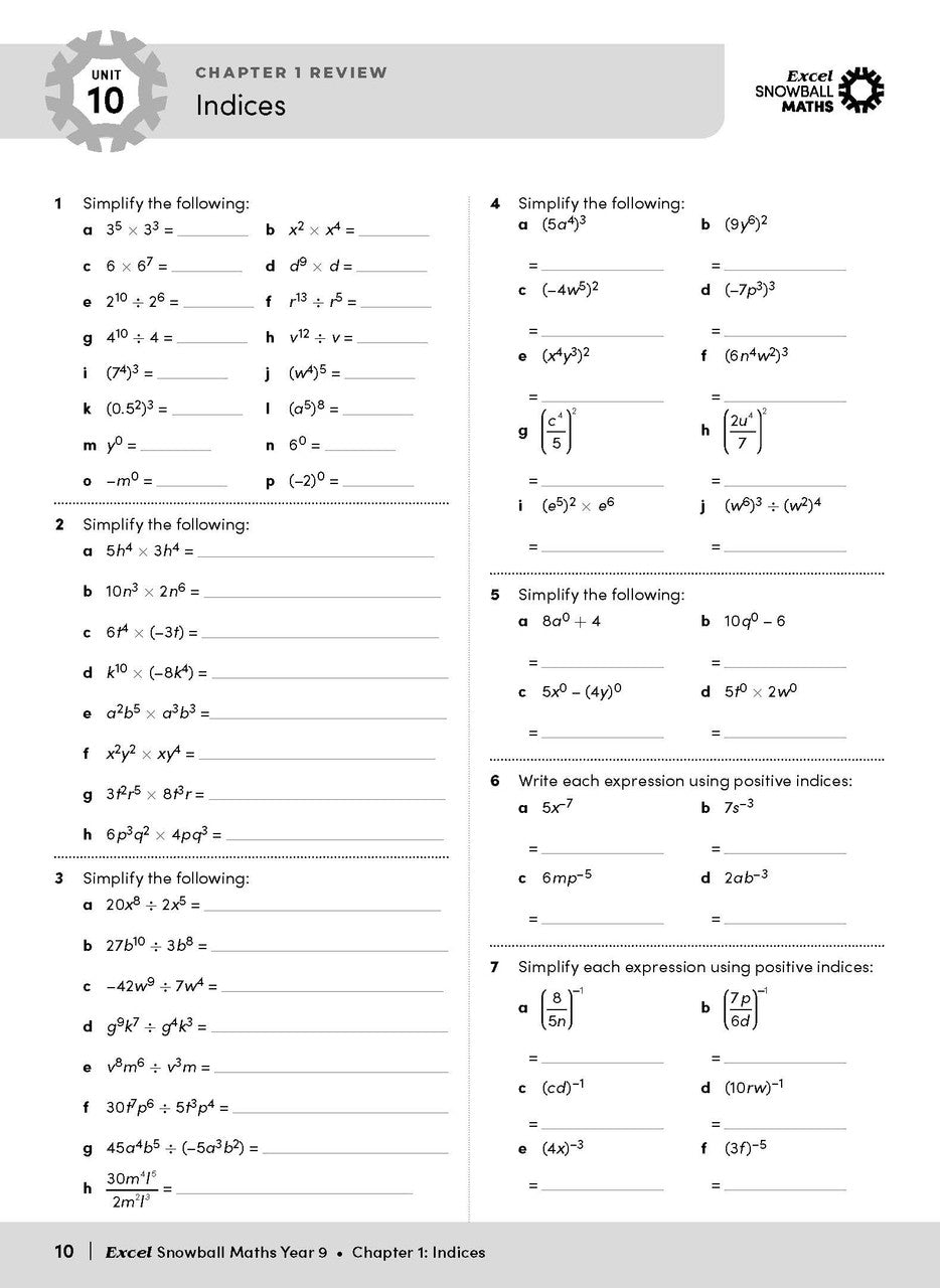 Sample interior page from the Excel Snowball Maths Year 9 book as shown in the Pascal Press product gallery