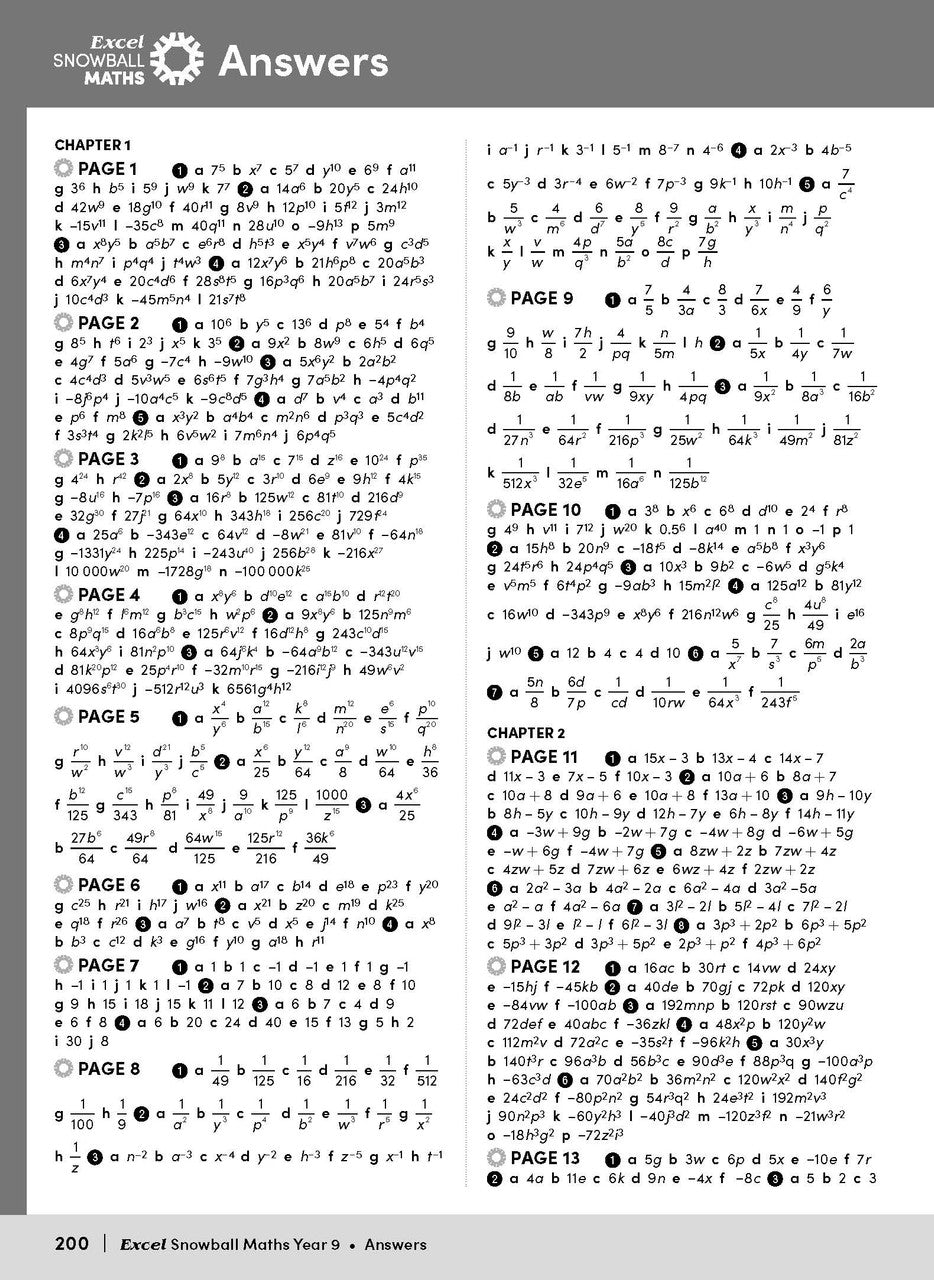 Sample interior page from the Excel Snowball Maths Year 9 book as shown in the Pascal Press product gallery